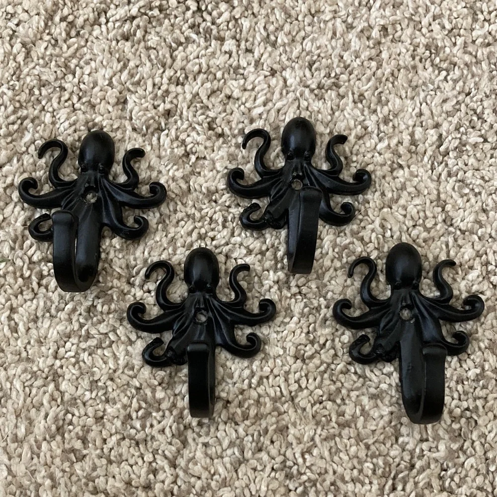 4 Pack Black Octopus Wall Hooks for Keys, Towels, Etc.